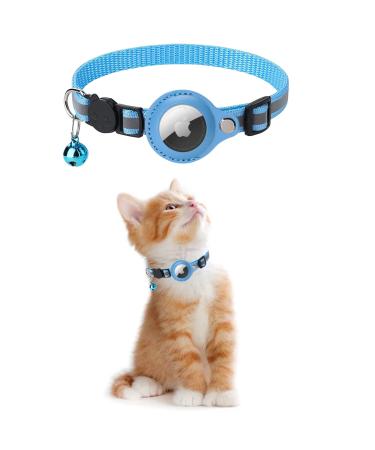 KOLACEN Reflective AirTag Cat Collar GPS Cat Collar with Adjustable AirTag Holder Bell Breakaway Buckle Compatible with Apple AirTag Anti-Lost Cat Tracker Collar for Cats Kittens Small Dogs (Blue)