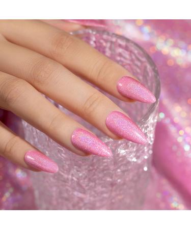 RARJSM Hot Pink Holographic Gel Nail Polish Laser Rainbow Glitter Reflective Iridescent Gel Polish Curing Required Unicorn Mirror Chrome Effect Soak off for Summer DIY Salon Home Manicure 7.5ML - Buy Online on SooperMarket.com