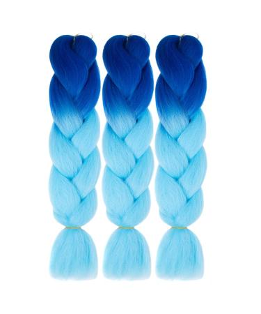 Jumbo Ombre Braiding Hair 3 Pack 24 Inch Synthetic Crochet Braids - Blue/Sky Blue - Buy Online on SooperMarket.com