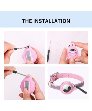 Kocnydey Leather Reflective AirTag Cat Collar Adjustable Anti-Wing Cat Collar with Bell for Small Dogs & Cats (Pink M 28-37cm) - Shop Now! - Buy Online on SooperMarket.com