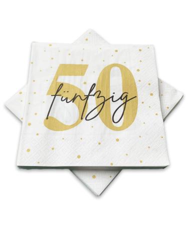 20 napkins for 50th birthday 33x33 cm - white gold black