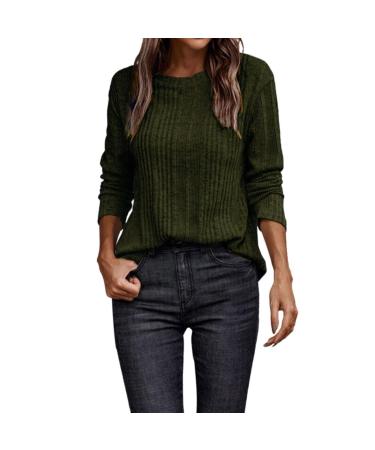 Crochet Sweater Women Casual Solid Color Warm Long Sleeve T-Shirt for Women Autumn and Winter Fashion Jewelry Chains Green S