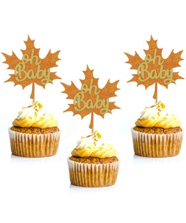 36pcs Oh Baby Cupcake Toppers Maple leaf Theme Party Decoration Birthday Party Gender Reveal Party Dessert Insert MGPFERD