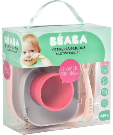 Baba Silicone Feeding Set - Plate, Bowl, Cup, Spoon - Strong Suction Pad - Pink - Baby & Children - 4 Piece Meal Set - Buy Online on SooperMarket.com