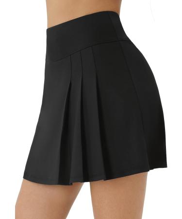 PERSIT Women's High Waisted Pleated Tennis Skirt with Pockets and Shorts - Large Black - Buy Online on SooperMarket.com