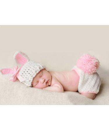 Qyeaber Newborn Photography Props Baby Girl Handmade Crochet Knitted Costume Rabbit