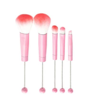Pink Beadable Makeup Brushes Set of 5 for Silicone Focal Beads Bulk DIY for Crafters Cosmetic Brush Kit Keychain Bar Eyeshadow