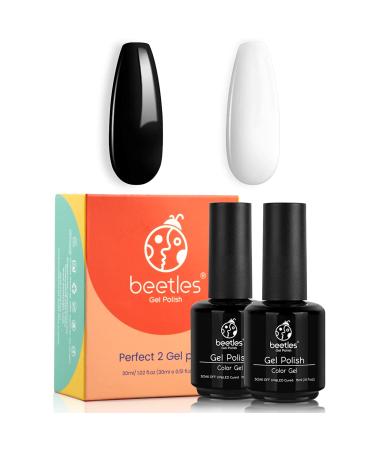 Beetles Gel Nail Polish Kit- 2 Pcs 15ml Black White Colors Gel Polish Set Soak Off Led Nail Gel Polish Nail Art Manicure Salon Diy at Home Design Decorations 0.51 Fl Oz (Pack of 2) 15ML*2PCS Black & White