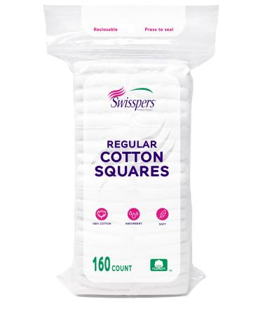 Swisspers Cotton Squares for Face - 100% Pure Cotton Pads for Makeup and Nail Polish Removal - Facial Cleansing - Gentle on The Skin - 160 Count