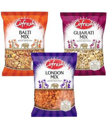 Snack Bundle with Cofresh Balti Mix Bag 325g Gujarati Lentil & Peanut Mix Bag 325g and London Mix 325g (3 Pack)