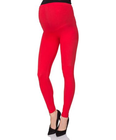 SoftSail Maternity Leggings | Over Bump High Waisted Cotton Trousers | Red Pregnancy Pants with Belly Support | Stretchy & Soft Maternity Clothes - Buy Online on SooperMarket.com