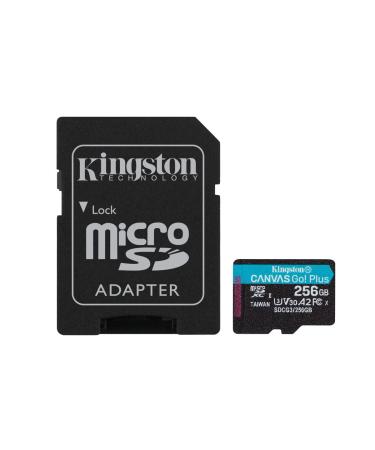 Kingston 256GB microSDXC Canvas Go Plus 170MB/s Read UHS-I, C10, U3, V30, A2/A1 Memory Card + Adapter (SDCG3/256GB) microSD Card 256GB Faster (Up to 170 MB/s) Single