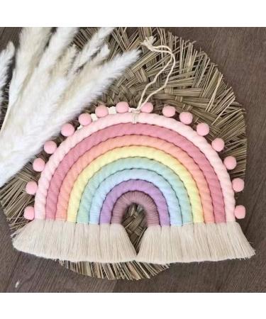 Handmade Rainbow Macrame Wall Hanging Decor for Nursery & Kids Bedroom - Pink Tassel Cotton Accessory for Baby Toddler Room - Buy Online on SooperMarket.com