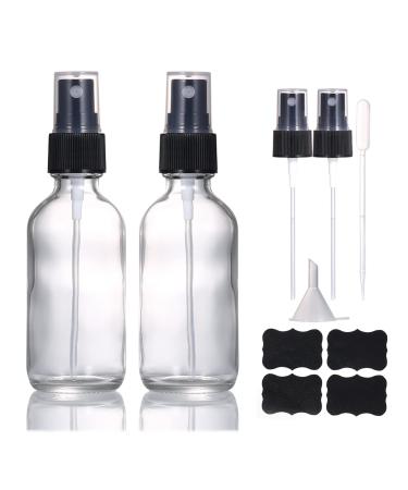 LIYUABU 60ml Clear Glass Spray Bottles Small Empty Fine Mist Perfume Refillable Reusable Travel Spray Bottle for Essential Oils/Hair/Aromatherapy/Cleaning/Cosmetic with Extra Spray Nozzle(2 Pack) Transparent 2 Pack