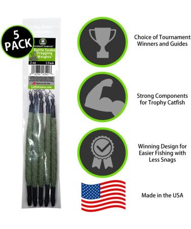 Rattle Snake Dragging Weights 4oz 5-Pack - Snagless Sinkers for Trolling, Drifting, and Catfish Attraction - Buy Online on SooperMarket.com