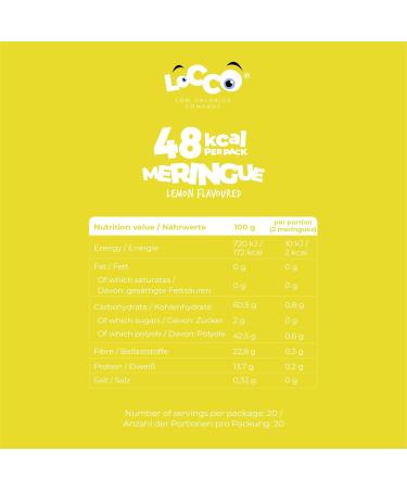 LOCCO Low Calorie Meringues | CA. 1 5 kcal Per Meringue | Low Calorie High Protein Snack | No Added Sugar | No Palm Oil & Fat Free | Lemon Flavour - Buy Online on SooperMarket.com