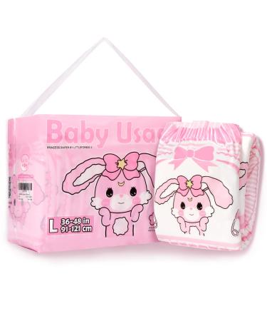 LittleForBig Adult Printed Diaper 10 Pieces - Baby Usagi (Large 36"-48") Pink L