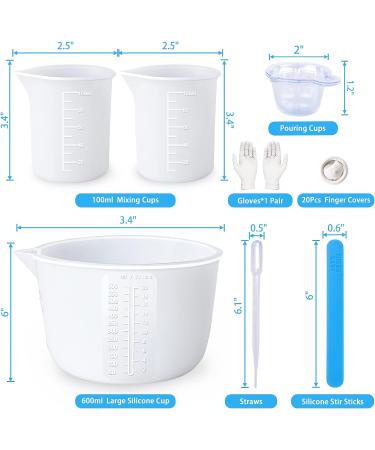 LET'S RESIN Silicone Measuring Cups Set - 600ml & 100ml | Resin Supplies for Epoxy Resin Mixing | Easy to Clean & Durable | Silicone Stir Sticks Included - Buy Online on SooperMarket.com