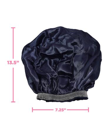 ADAMA Luxy Satin Bonnet  Double Sided for Nighttime Hair Protection  Comfortable Elastic Headband  Shiny Metallic Finish  Extra Large Size for Large Volumes of Hair  Machine Washable  Navy and Silver - Buy Online on SooperMarket.com