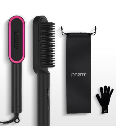 Prizm Hair Straightener Brush - Fast Heating Negative Ions Anti-Scald Design 4 Temp Settings Dual Voltage - Perfect Gift for Women - Buy Online on SooperMarket.com