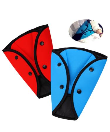 MHwan Seat Belt Pads 2Pcs Universal Adjustable Seatbelt Strap Cover Triangular Fixer Seat Belt Pads for Kids Anti Choke Comfort Seat Belt Covers (Blue + Red) Blue+Red