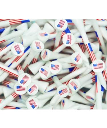 American Flag Wood Golf Tees - 2 3/4 inch 100 tees per Pack - USA Golf Tees - Red White and Blue - American Flag in Tee Cup - Value Pack - Custom Design - Golf Essentials