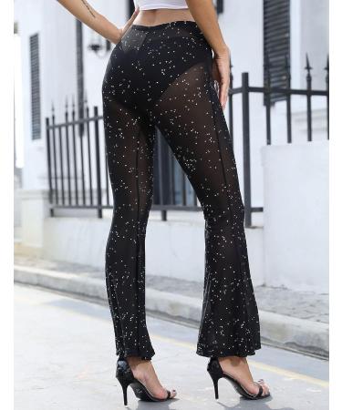 Anlaey Rave Mesh Sheer Dance Pants - Sequin Flared Bell Bottom - High Waist Clubwear for Women (Black, Small) - Buy Online on SooperMarket.com