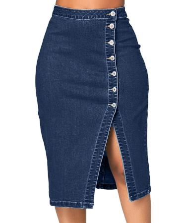 Sanahy Women's High Waist Fishtail Denim Maxi Skirt | Plus Size Casual Jean Skirt 3XL Blue - Buy Online on SooperMarket.com