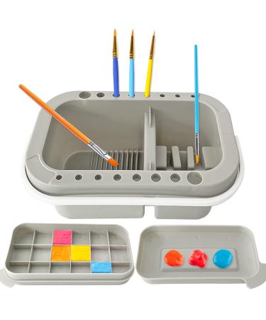 Cshangzei Paint Brush Basin Plastic Paint Water Cup Brush Tub Multifunction Artist Brush Washer with Brush Holder Palettes and Handle for Watercolor Outdoor Indoor Painting
