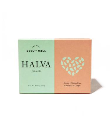 Seed + Mill - Halva - Pistachio - Vegan, Kosher, & Gluten Free - Enjoy this soft, fudgelike candy made out of sesame paste and dark chocolate. Great for snacking or as a dessert - 8 oz Pistachio 8 Ounce (Pack of 1)
