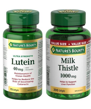 Nature's Bounty Ultra Strength Lutein 40mg with Zeaxanthin Eye Health Supplements Support Vision H & Milk Thistle Pills and Herbal Health Supplement Helps Supports Liver Function SUPPLEMENT + SUPPLEMENT 800949