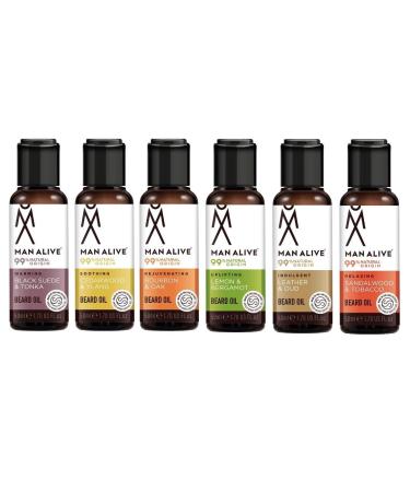 Beard Oil for men by Man Alive 99% Natural skincare 50ml with Oatmeal Argan Oil Jojoba Oil & Almond Oil gifts for men softens facial hair mens gifts birthday gifts for him (6 Scents)