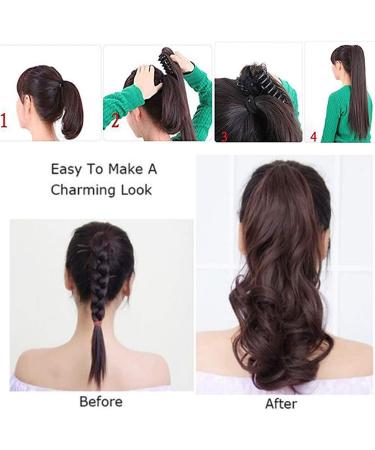 12 Curly Dark Brown Claw Clip Ponytail Synthetic Hair Extension - Long Pony Tail Hairpiece - Buy Online on SooperMarket.com
