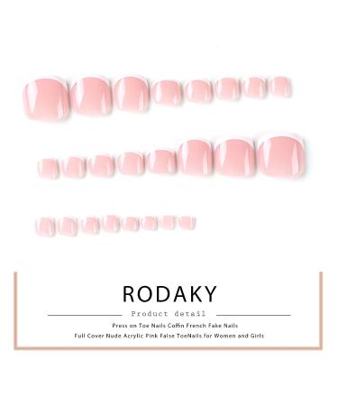 RODAKY 24PCS French Press On Toenails - Short Square Full Cover Glue On False Toe Nails for Women and Girls (Pink French) - Buy Online on SooperMarket.com