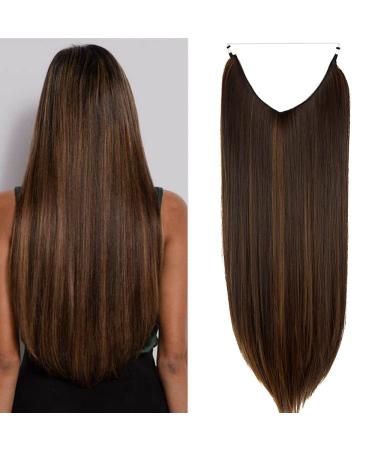 Hair Extensions Halo Long Synthetic Hairpieces Invisible Wire Headband Straight 22 Inch 4.4 Oz for Women Heat Resistant Fiber No Clip Dark Brown Mix Light Auburn 22Inch&Straight Dark Brown Mix Light Auburn #2