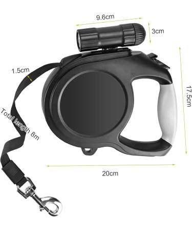 Retractable Dog Lead 8M/26ft Extendable Dog Lead Extendable with Non-Slip Handle & Adjustable Dog Lead with LED Flashlight Waste Dispenser Bags One-Hand Brake for Night Walking Running Jogging Black - Buy Online on SooperMarket.com