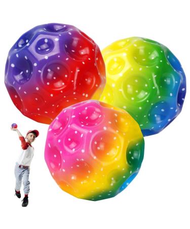 Osdue 3PCs Astro Jump Ball Space Ball Super High Bouncing Bouncing Lightweight Foam Ball High Springing Rubber Ball Springs Rubbing Ball Space Ball Make a sluggish noise for kids party poison 3*Rainbow gradient color