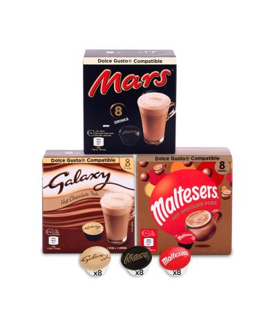 Galaxy Mars & Maltesers Hot Chocolate Pods | Dolce Gusto Compatible Pods (24 servings - 8 Pods each) Chocolate 24 Count (Pack of 1)