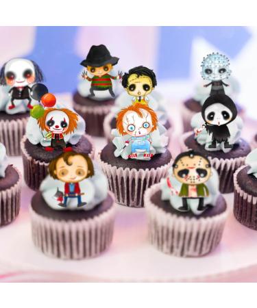 Halloween Horror Cupcake Toppers Theme #1 (PRECUT Optional) Horror Movie Edible Cupcake Toppers - Wafer Cake Decorations (PRECUT Pack of 12) - Buy Online on SooperMarket.com
