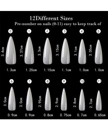 1200PCs Almond Shape Fake Nails - 12 Sizes Acrylic Nail Tips for Manicure & Nail Art - Clear & Natural Finish - Buy Online on SooperMarket.com