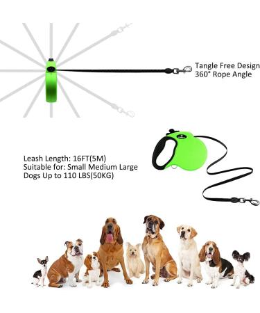 Philorn 5m Reflective Retractable Dog Leash for Medium & Large Dogs | Flexible One-Button Block | Non-Slip Handle | Up to 50kg - Green - Buy Online on SooperMarket.com