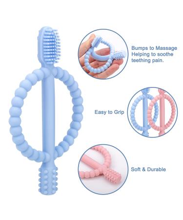 Buy BPA-Free Baby Biting Toys & Toothbrush Set - Soothing Silicone Teething Rings (Blue & Pink) for 3+ Months - Safe & Stimulating Gum Relief - Buy Online on SooperMarket.com