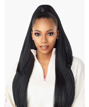 Sensationnel INSTANT UP & DOWN Half Wig Wrapped Ponytail Basic Straight Yaki Texture Easy Styling Heat Resistant Synthetic Fiber Pony Wrap Sleek Finish - UD 8 (1B)
