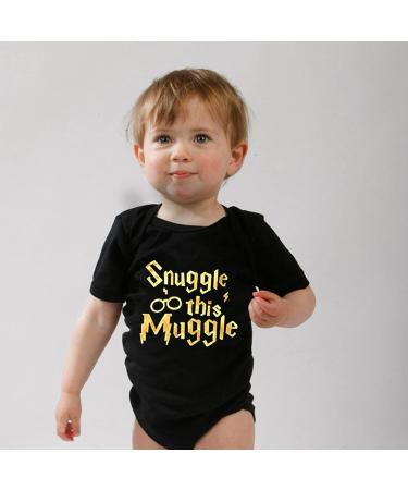 Baby Boys Girls Snuggle This Muggle Bodysuit Set 6-9 Months | Black Short Sleeve Outfit with Striped Pants & Hat - Buy Online on SooperMarket.com