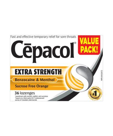 Cepacol Extra Strength Sucrose Free Orange Sore Throat Lozenges Value Pack 36 ct
