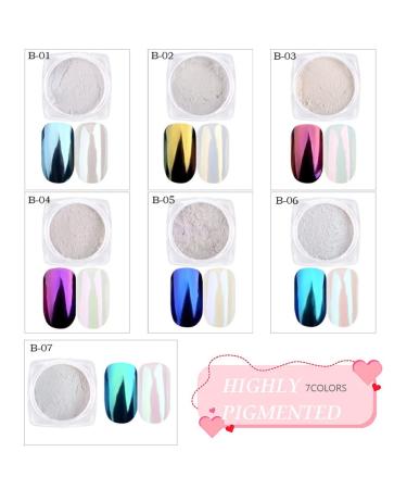 White Pearl Aurora Metallic Nail Powder - Iridescent Holographic Chrome Pigment for Glitter Manicure - 7 Colors Selection - Buy Online on SooperMarket.com