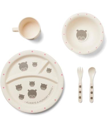 Red Rover Kids' Bamboo Dinner Set Off-White Hippo Design | 2.75 x 11 x 10.25 inches - Buy Online on SooperMarket.com