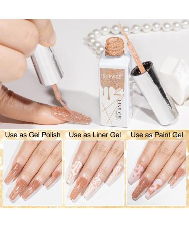 Supwee Champagne Reflective Gel Liner - Holographic Nail Art Glitter Gel for Fine Line Painting - 10ml - Buy Online on SooperMarket.com