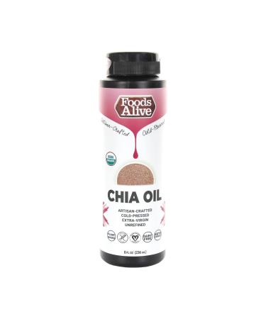 Foods Alive Organic Chia Oil- (8oz) Organic/Fresh Cold Pressed Chia Seeds | High in ALA Omega 3 Essential Fatty Acids | Makes Great Salad Dressing | Gluten Free/ Keto | Pair with Any Whole Foods! Chia Oil 8 Fl Oz (Pack of 1)