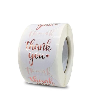 1.5 Inch Thank You Stickers Roll, 500 Pcs Rose Gold Thank You Stickers Lables for Baking Packaging,Envelope Seals, Small Business,White Stickers Tags for Wedding,Birthday,Party Gift Wrap Bag